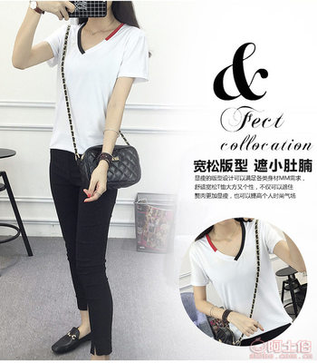 【2017夏季新寬松短袖t恤女大碼V領潮女小衫韓版熱賣百搭小衫批發110】深圳市南山區魂美服裝商行 - 產品庫